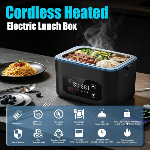 CHAREADA Electric Lunch Box, 24000mAh Battery Powered Heated Lunch Box