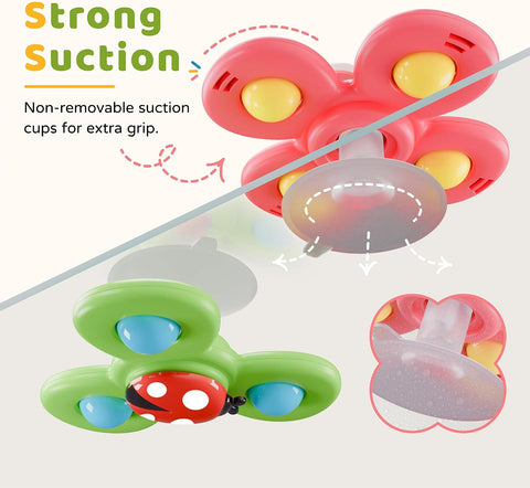 LiKee Strong Suction Cup Fidget Rotating Sensory Bath Toys for Baby Christmas Stocking Stuffers, Airplane Car Travel Table & Window Toys for Toddler Boys and Girls, 10+ Months