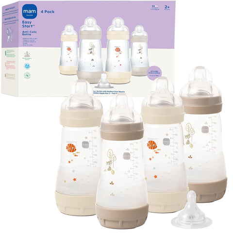 MAM 9oz Easy Start Anti-Colic+ Vented Baby Bottles, 2+ Months, 4 Pk, Unisex