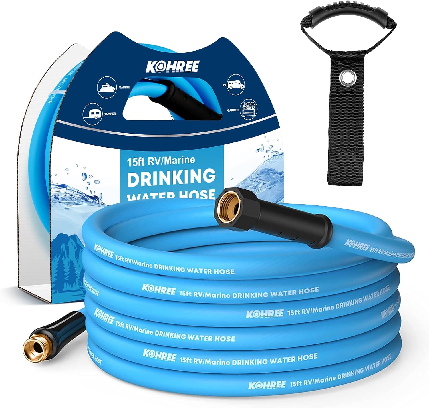 Kohree RV Water Hose 5/8" x 15FT, No-Kink, Lightweight Short Garden Hose