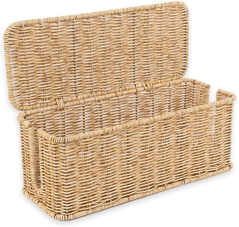 Cable Management Box, Handmade Rattan Cord Organizer for Power Strip