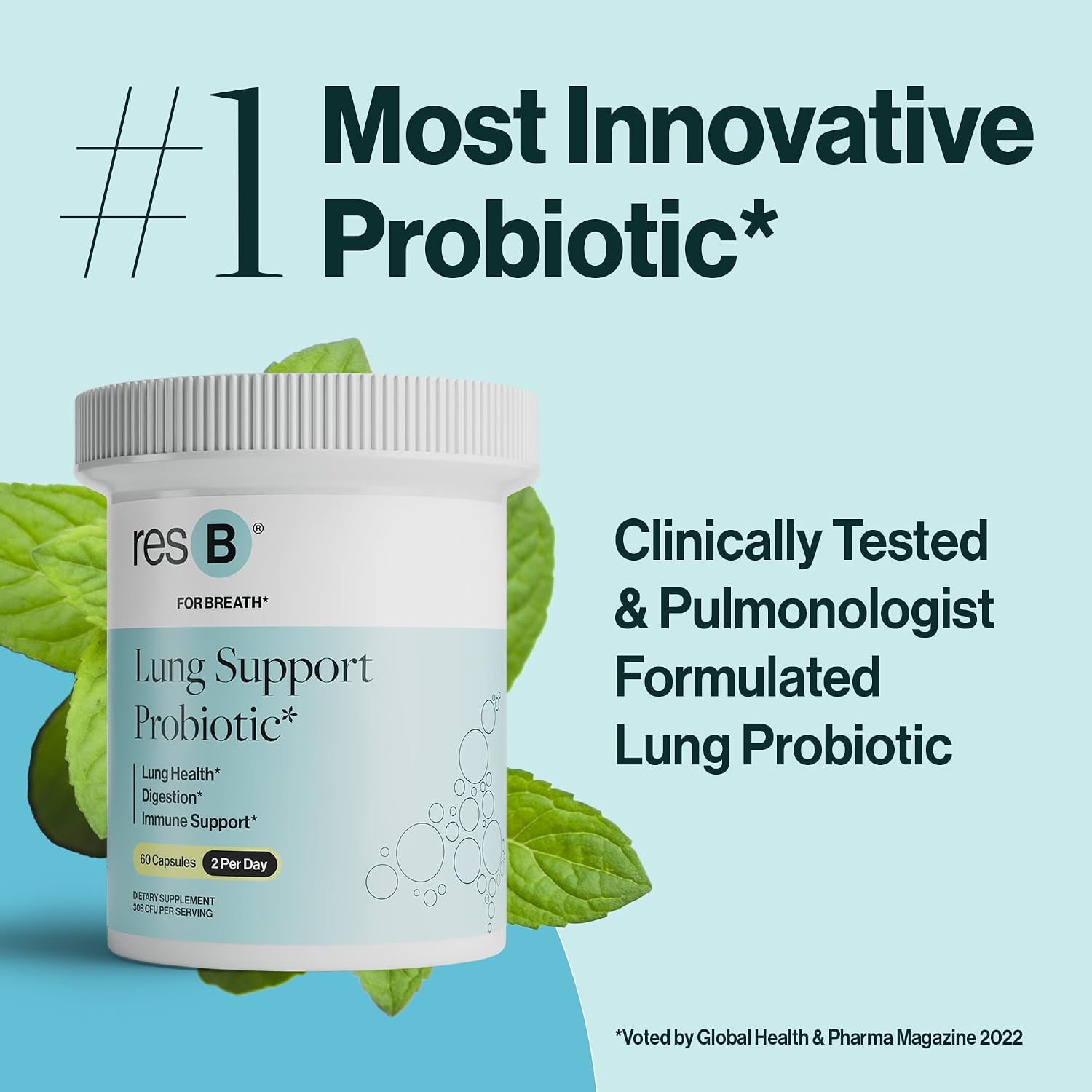 resB Lung Support Probiotic Supplement, 180 Capsules, 3 Bottles