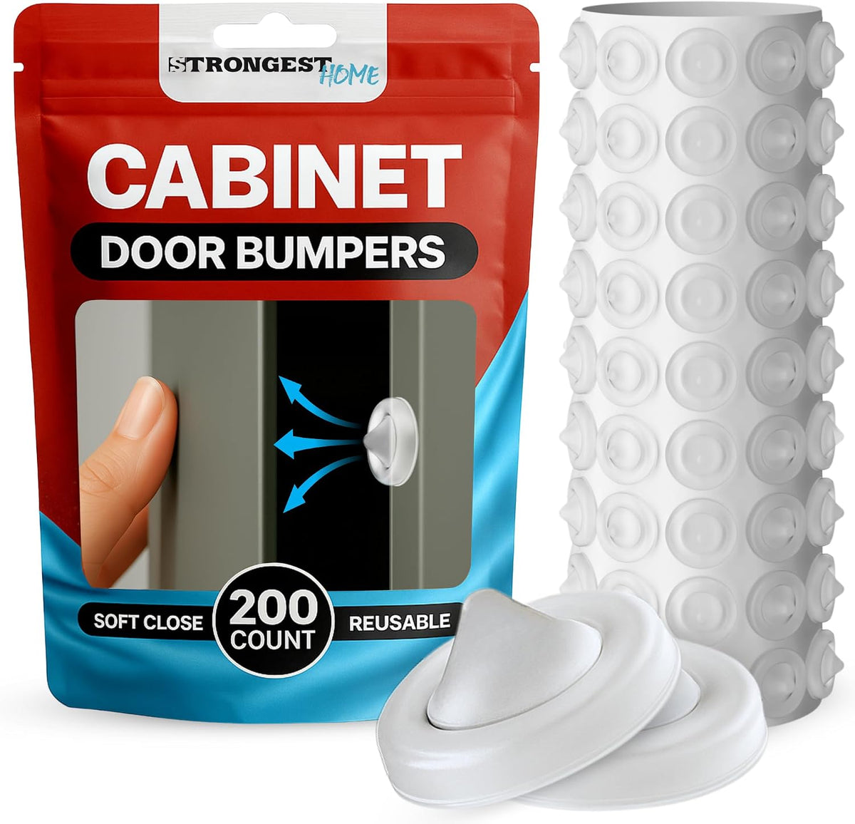 STRONGEST HOME Cabinet Door Bumper 200 Pack Clear Rubber - Self Adhesive Stoppers for Quiet Close Protection - Drawer Pads for Furniture and Surface Cushioning - 0.5 x 0.2 Inch