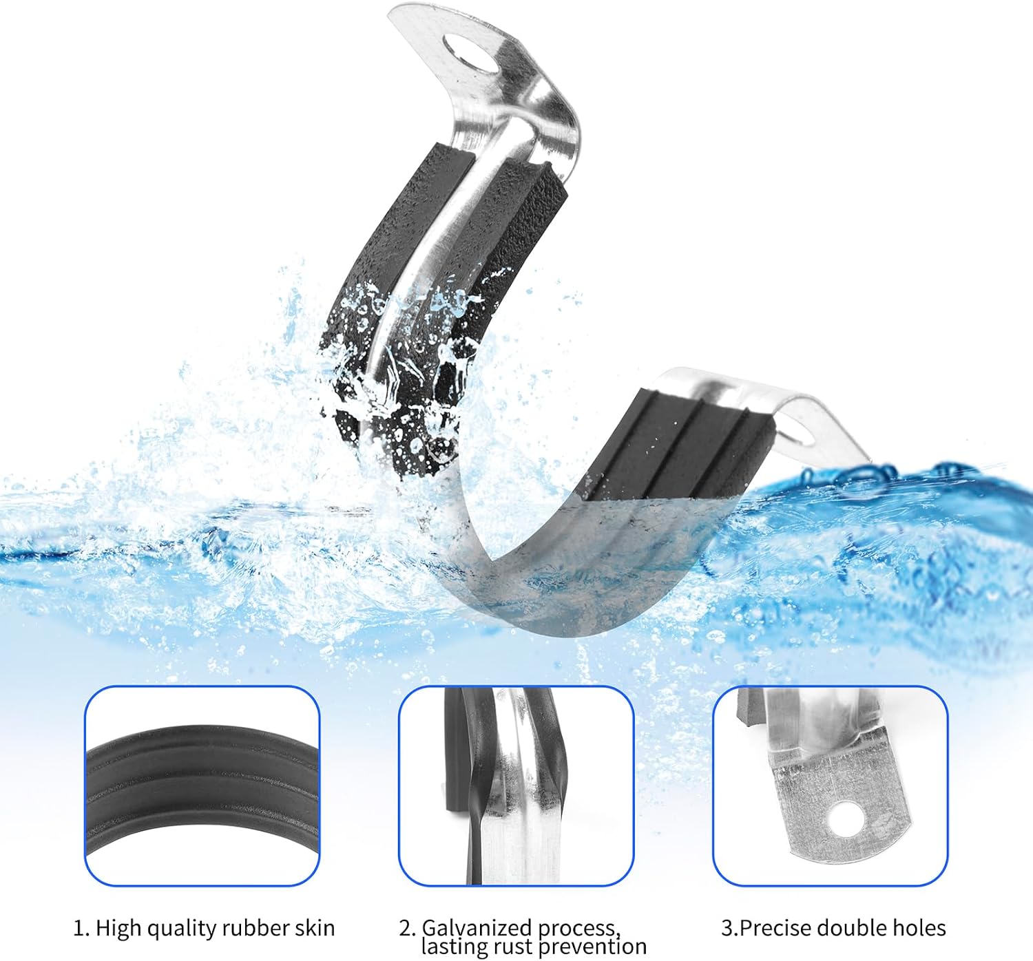 1 Inch Reinforced Rigid Pipe Strap, 2 Holes U Bracket Cable Clamp Hanger, Rubber Cushioned Insulated Clamp, Conduits Strap Clamps for Pipe Fixing on Various Surfaces, 10 PCS(25mm)