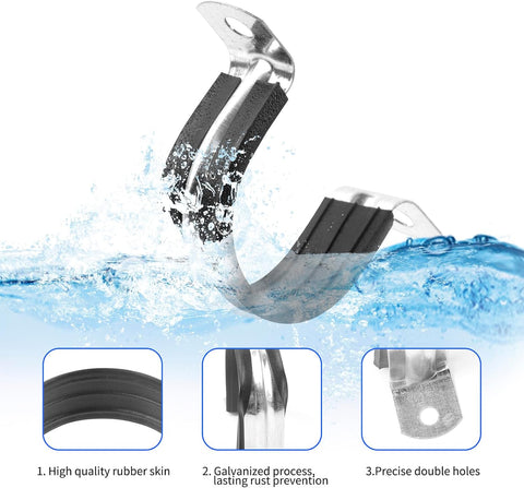 1 Inch Reinforced Rigid Pipe Strap, 2 Holes U Bracket Cable Clamp Hanger, Rubber Cushioned Insulated Clamp, Conduits Strap Clamps for Pipe Fixing on Various Surfaces, 10 PCS(25mm)