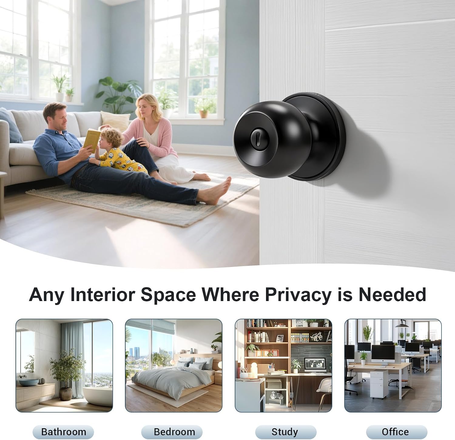KNOBWELL 10 Pack Matte Black Privacy Door Knob, Interior Bedroom Bathroom Door Knobs with Lock