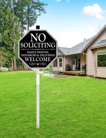 multiwins No Soliciting Sign For House, 11" x 27" No Soliciting Yard Sign With Stake, Metal No Soliciting Sign Perfect For Yard, Easy To Install (Welcome)