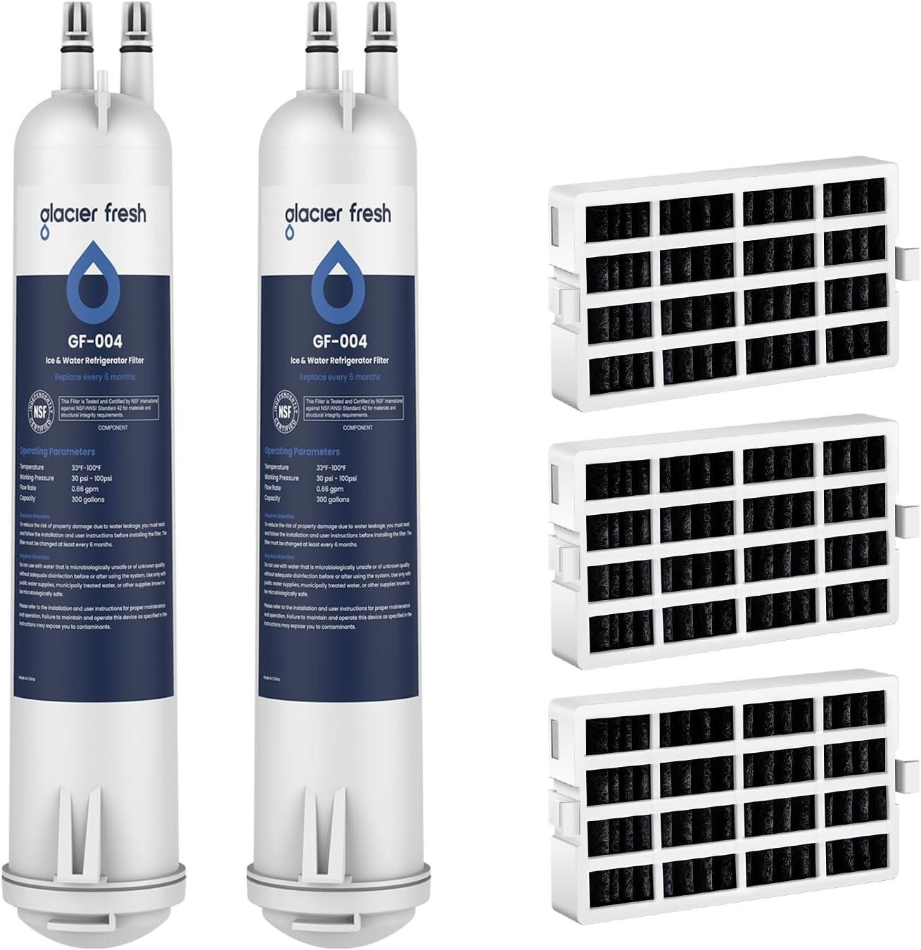 GLACIER FRESH EDR3RXD1 Water Filter & W10311524 Air Filter, 2+3 PACK