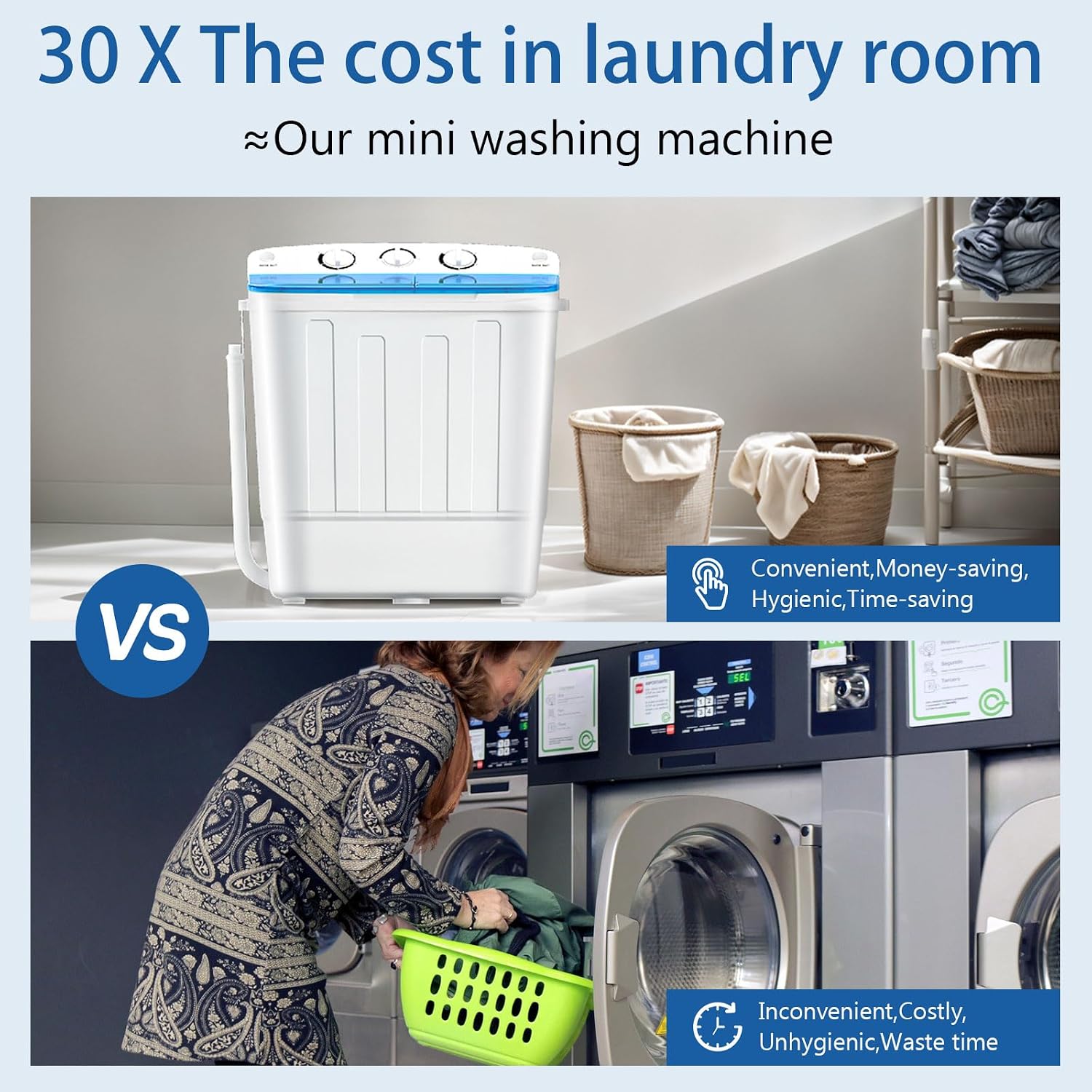 DOGHLY 18lbs Portable Washing Machine, Washer with Drying Rack & 10 Hangers