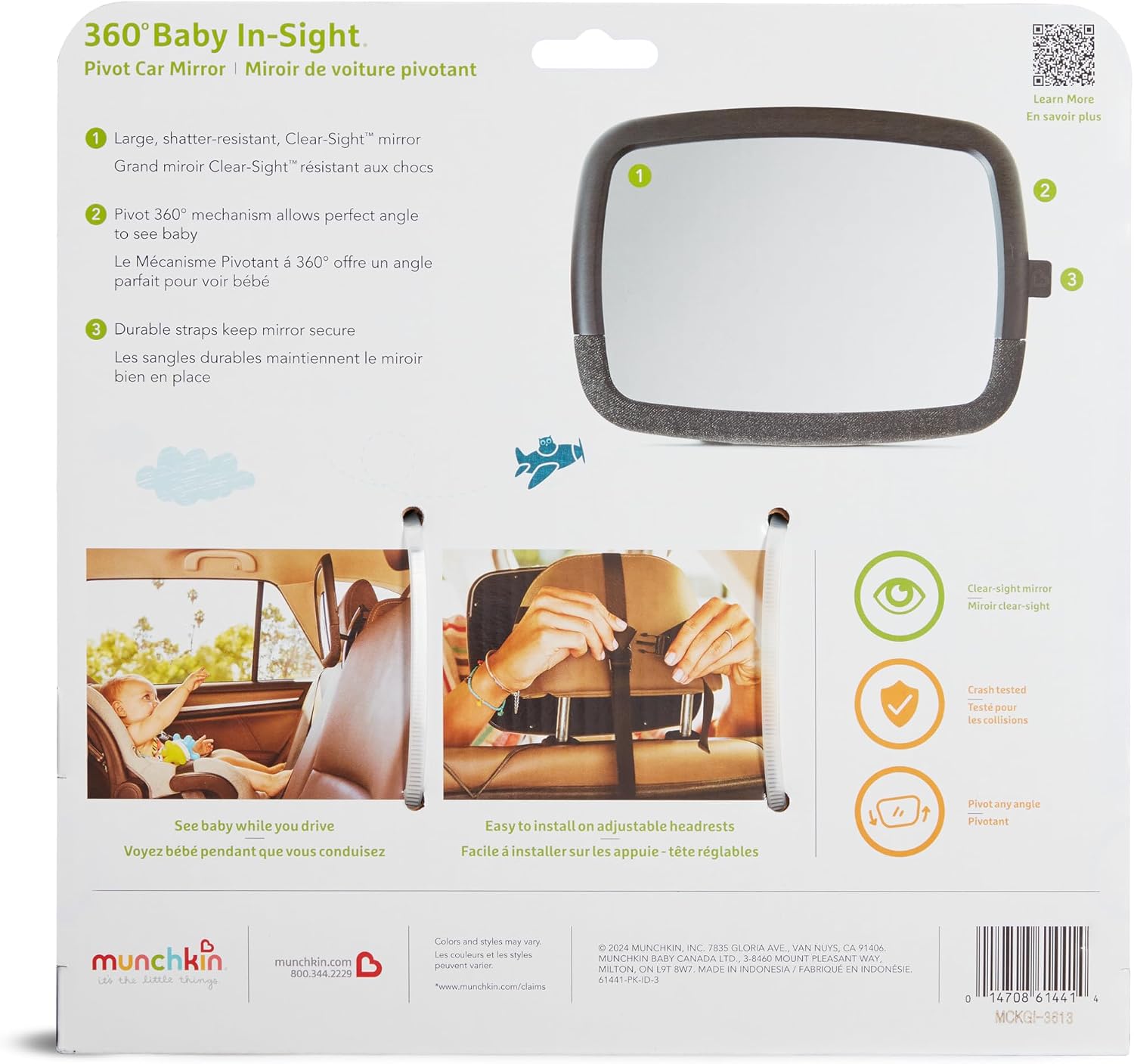 Munchkin Pivot 360 Baby Car Mirror for Rear-Facing Car Seats, Black, 1 Pack