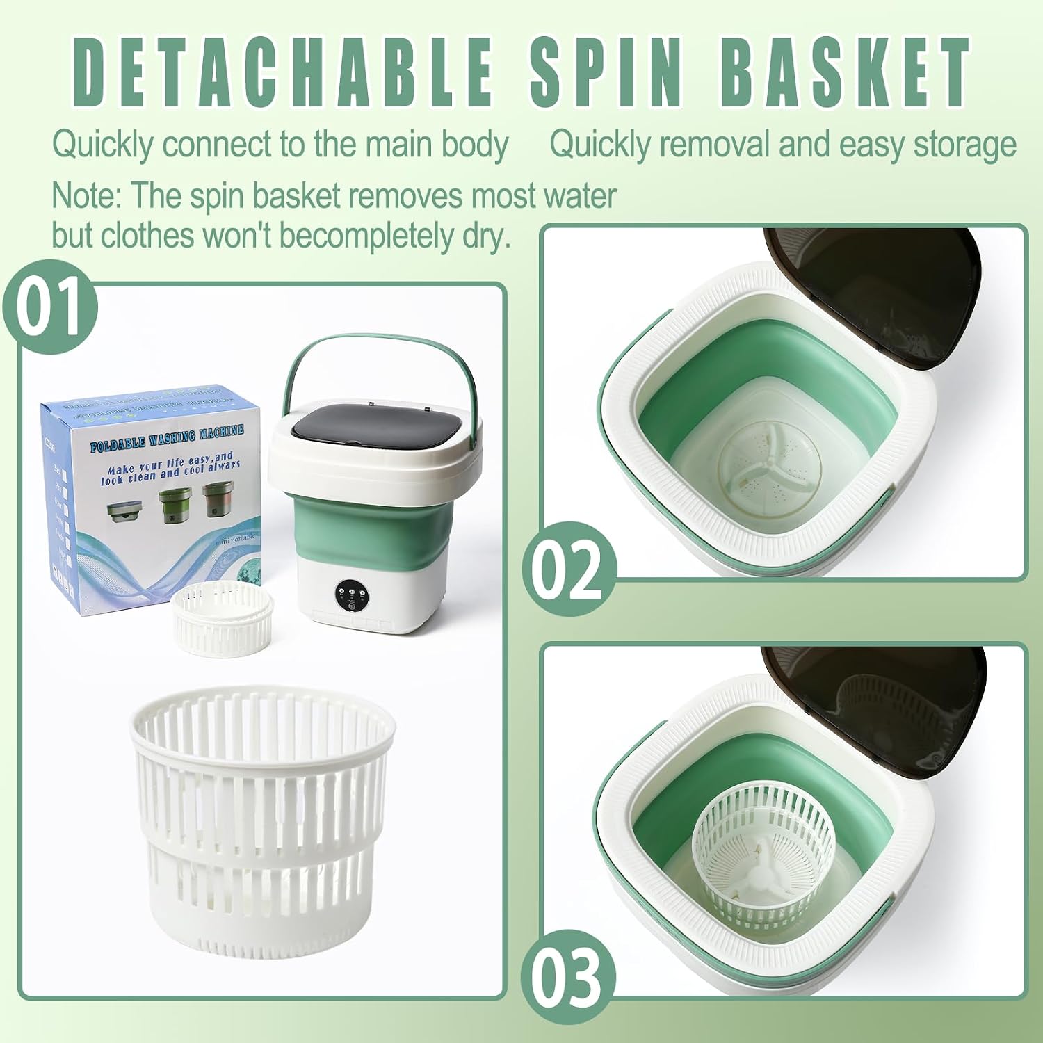 Mini Portable Foldable Washer - 16L Portable Washing Machine, Spin dryer, Small Folding Washing Machine 3 Cleaning Modes for Baby Clothes/Intimate Apparel, for Travel, Home