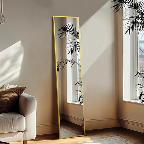 Delma Full Length Mirror with Stand, 56x15 Gold Floor Mirror