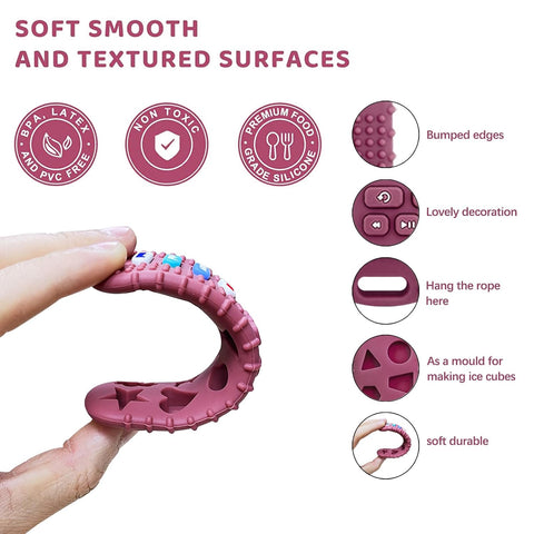 SOLIFEGOBLE 2 Pack Baby Teether Toys,Silicone Remote Teether for Babies,Baby TV Remote Toys,Infant Chew Toys for Babies Chew Toys (Black + Pink)