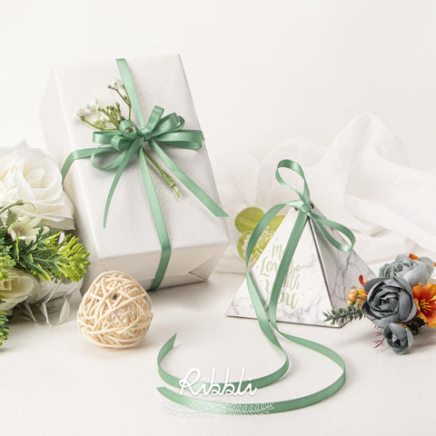 Ribbli Sage Green Satin Ribbon,Double Faced Satin 1/4 inch x Continuous 50 Yards,Sage Green Ribbon Use for Bows Bouquet,Gift Wrapping,Wedding Decoration,Floral Arrangement