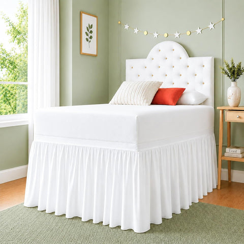 Cottingon Dorm Room Bed Skirt, 100% Microfiber, White, Twin XL-30 Drop