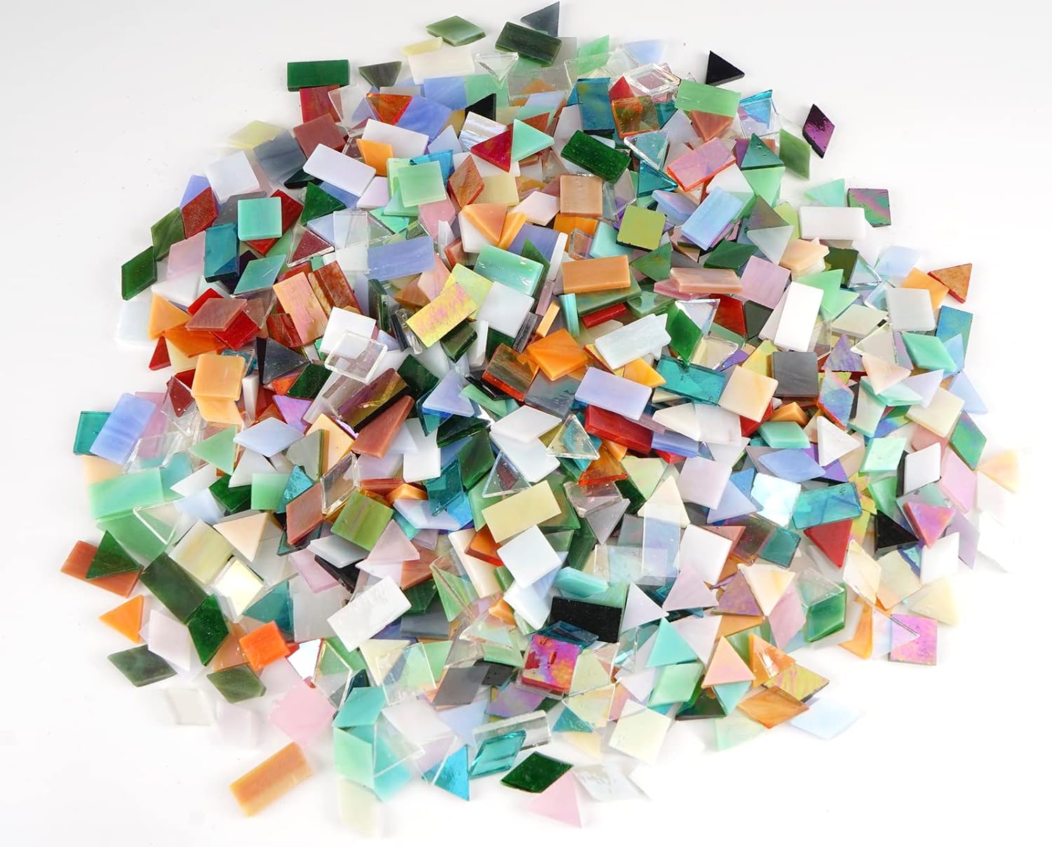 Lanyani Iridescent Glass Mosaic Tiles Bulk, 4-Shapes 700 Pieces Sparkle Iridized Stained Glass Tile for Mosaic Crafts