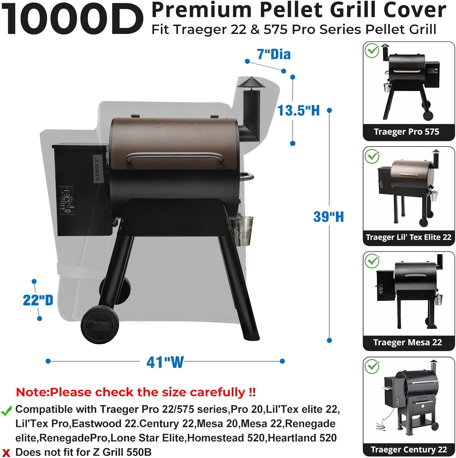 Pellet Grill Cover for Traeger Pro 22/575 Series,1000D Heavy Duty Material