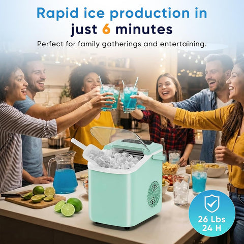 NEWBULIG Ice Maker, Countertop Ice Machine with Portable Handle