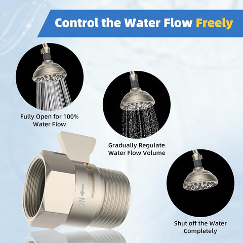 Hibbent All Metal 3 Pack Shower Head Flow Control Valve, G1/2 Brass Shut-off Valve with Metal Handle Lever, Shut OFF Water Flow Control Regulator for Handheld Shower, or Bidet Sprayer, Brushed Nickel