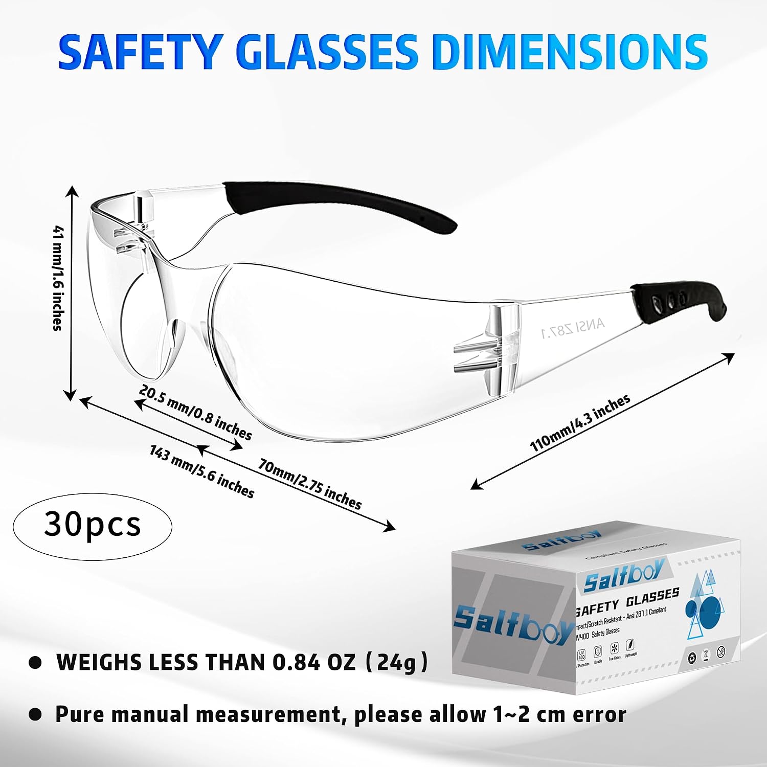 Salfboy Ansi Z87.1 Certified Safety Glasses, Bulk Protection Glasses