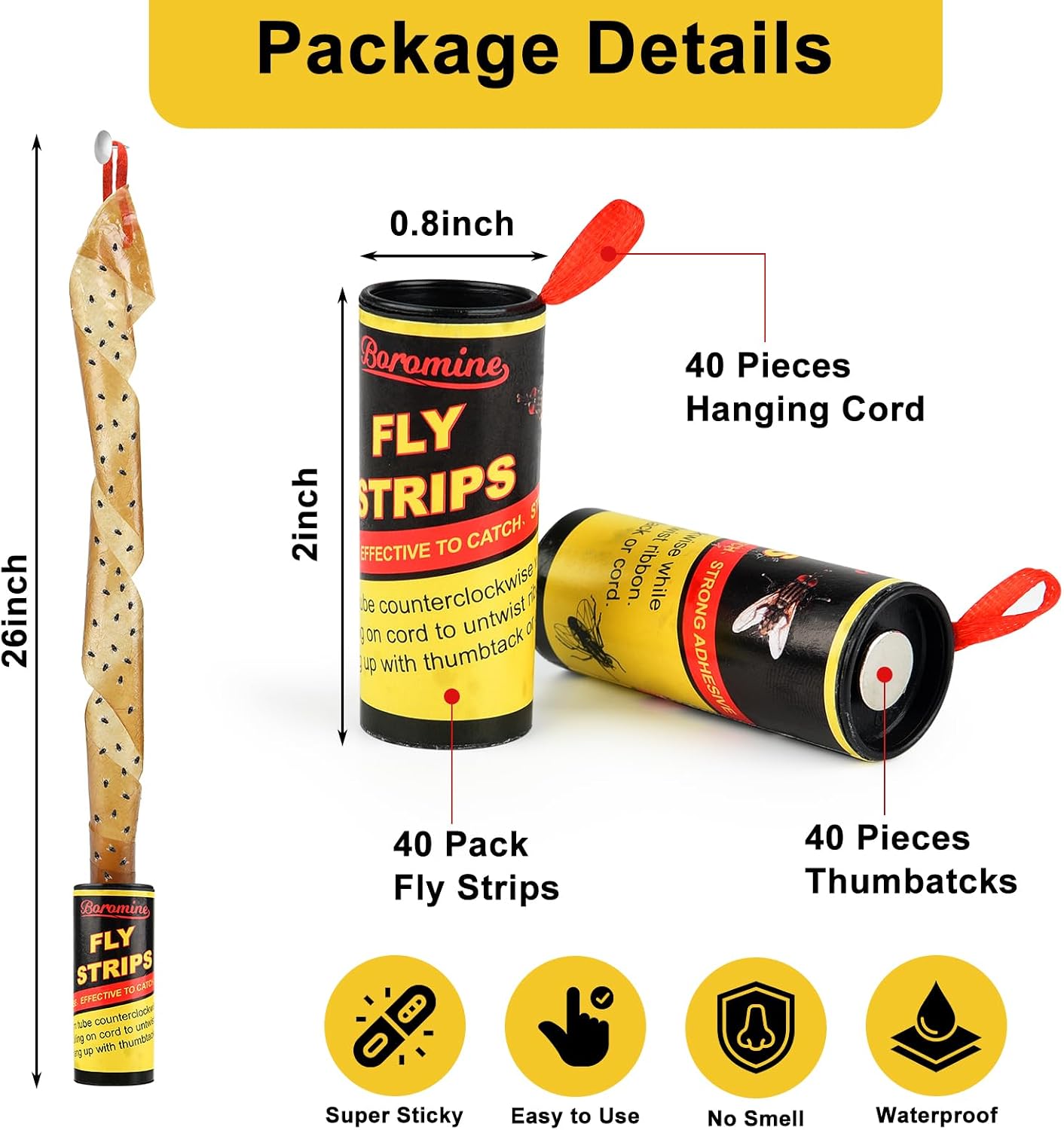 40 Rolls Fly Strips Traps for Home, Sticky Strips, Fly Paper Tape Catcher Ribbon for Gnat Fungus Fruit Flies