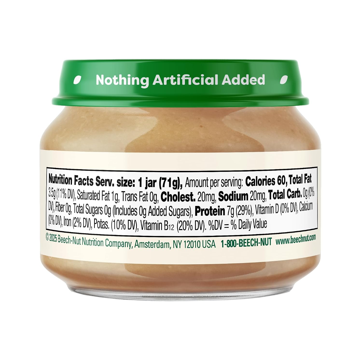 Beech-Nut Meat Baby Food Jars,Chicken & Chicken Broth Puree,7g Protein,Stage 1 Baby Food for Babies 4 Months and Up,2.5oz Glass Jars,10ct,(Pack of 2)