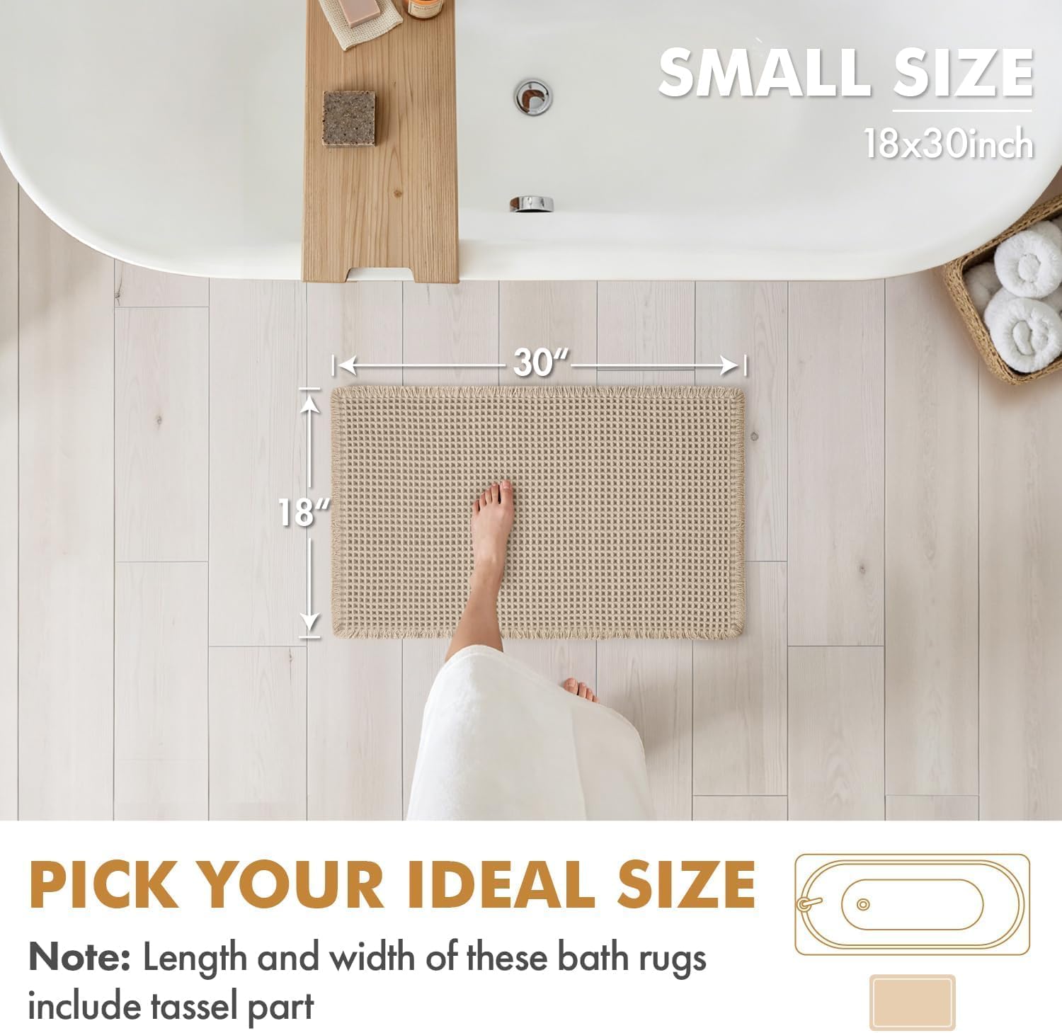 MIULEE Set of 2 Waffle Bathroom Rugs Boho Bath Mat Pale Beige 18x30 Inch