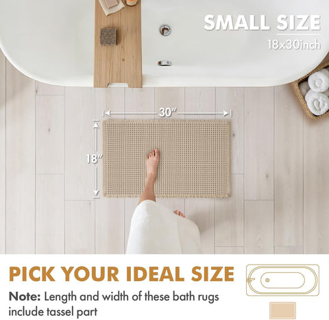 MIULEE Set of 2 Waffle Bathroom Rugs Boho Bath Mat Pale Beige 18x30 Inch