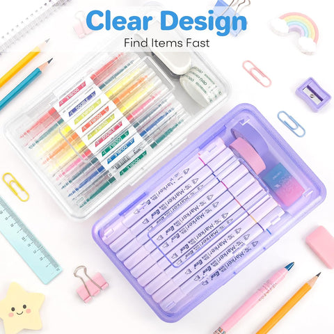 Plastic Hard Clear Color Pencil box Case for Girl Boy kids