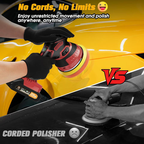 Cordless Car Buffer Polisher kit, DA Polisher with 2*21V Batteries