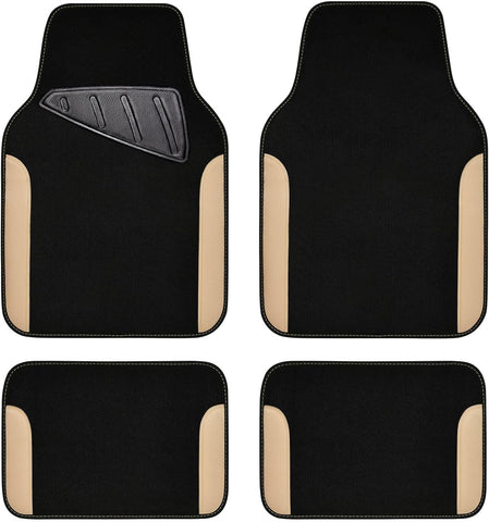 CAR PASS Waterproof Car Floor Mat, Universal Fit Car Mats with Driver Heel Pad, Leather Car Carpet, Anti-Slip Nibbed Backing Floor Mats for SUV, Vans,Sedan,Truck, Automotive Floor Mats (Black Beige)