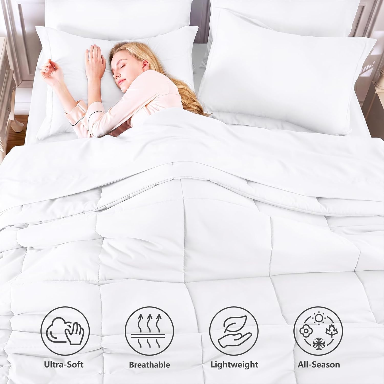 CozyLux Twin Comforter Set, 5-Piece Bed in a Bag, White