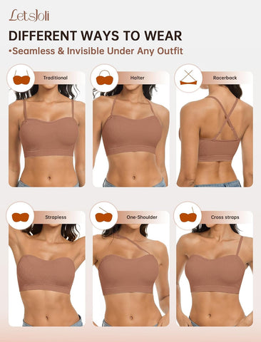 LetsJoli Strapless Bras for Women Push Up Bandeau Wireless Tube Padded Bra