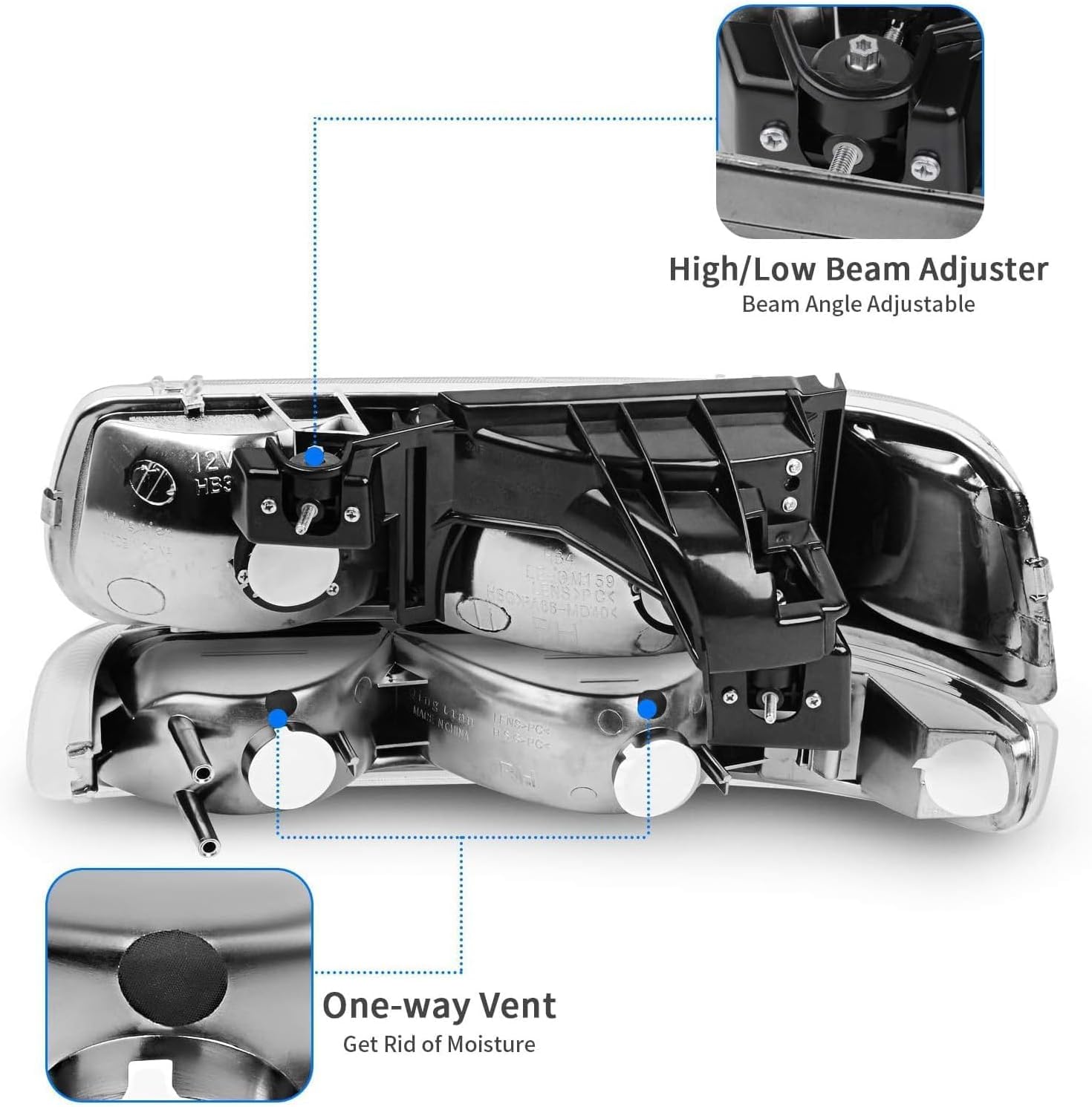 Clear Headlights Assembly 4pcs Compatible with 1999-2002 Chevy Silverado