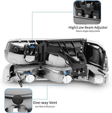 Clear Headlights Assembly 4pcs Compatible with 1999-2002 Chevy Silverado