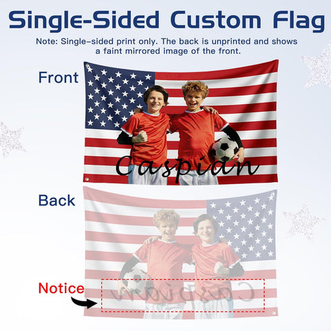 Custom American US Flag with Picture, Personalized Funny Flags with Face Image Logo Photo Text Single Sided Customized Flag Tapestry for Bedroom Dorm Room Decor Garden, 2x3 3x5 4x6 5x8 Ft