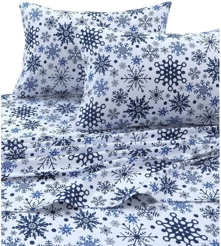 Tribeca Living King Deep Pocket Flannel Sheet Set, Snowflakes Multi