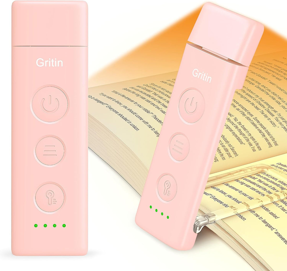 Gritin Book Light Rechargeable, Clip on LED Reading Light for Books in Bed