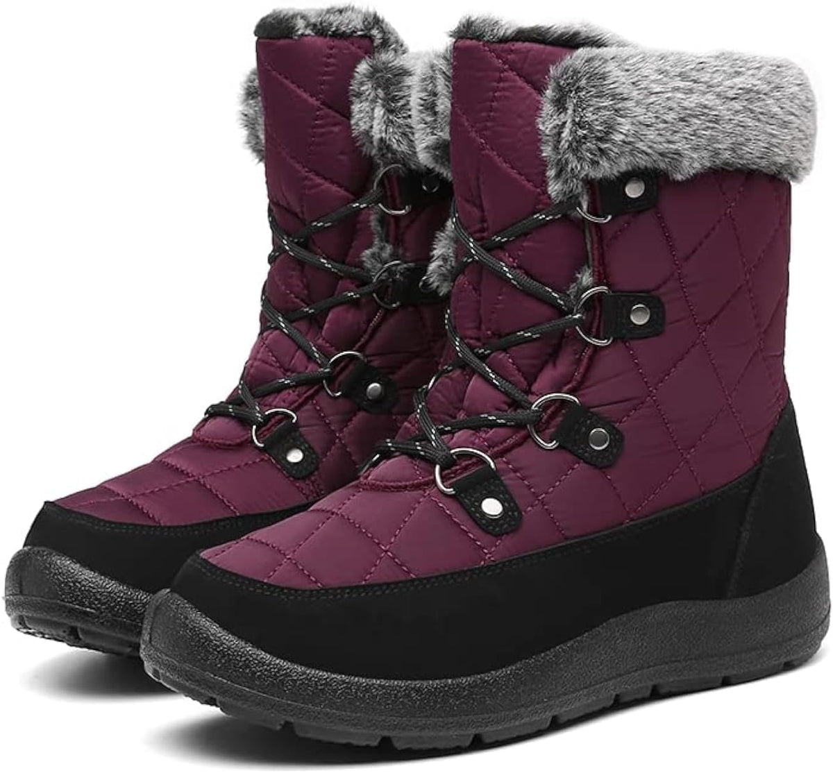 ZEENXIUYA Womens Snow Boots Comfortable Warm Fur Lined Winter Waterproof Flat Lace-Up Ankle Boots Outdoor Winter Booties