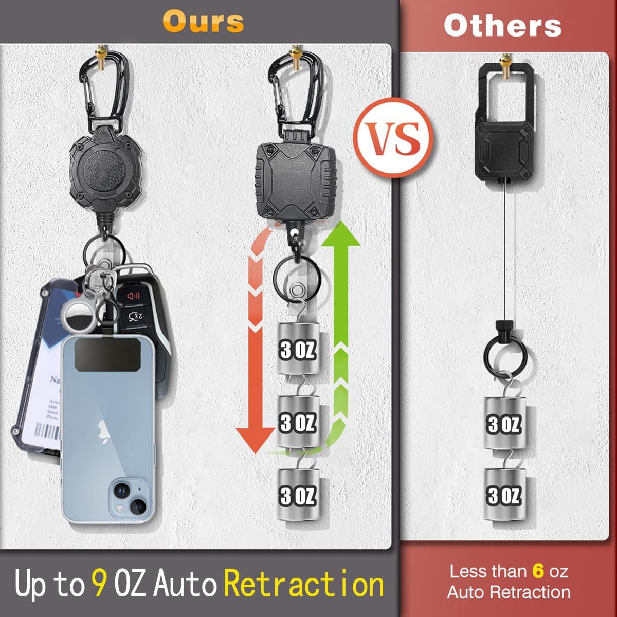 Badge Holder Retractable Clip Heavy Duty Carabiner Badge Reel Keychain with Lanyard ID Cards Holder Cool Tactical ID Holder