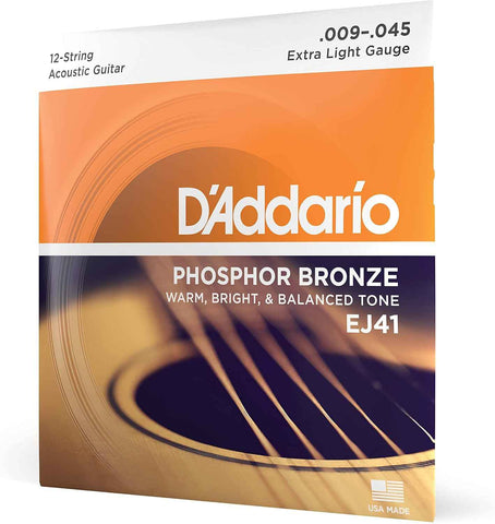 D'Addario EJ41 Phosphor Bronze 12-String Guitar Strings, Extra Light 9-45