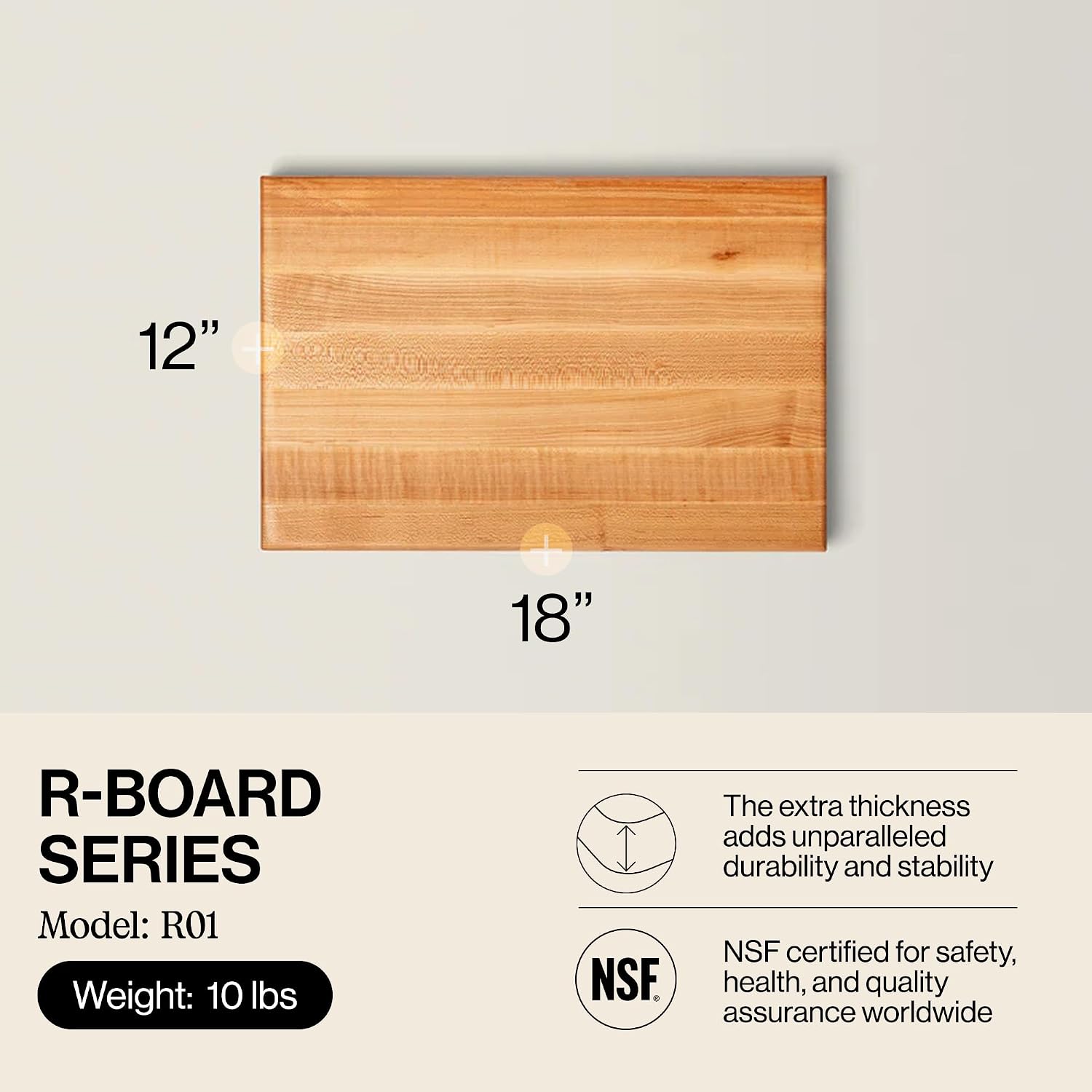 John Boos R-Board Series Rectangular Wooden Maple Cutting Board 18”x12”