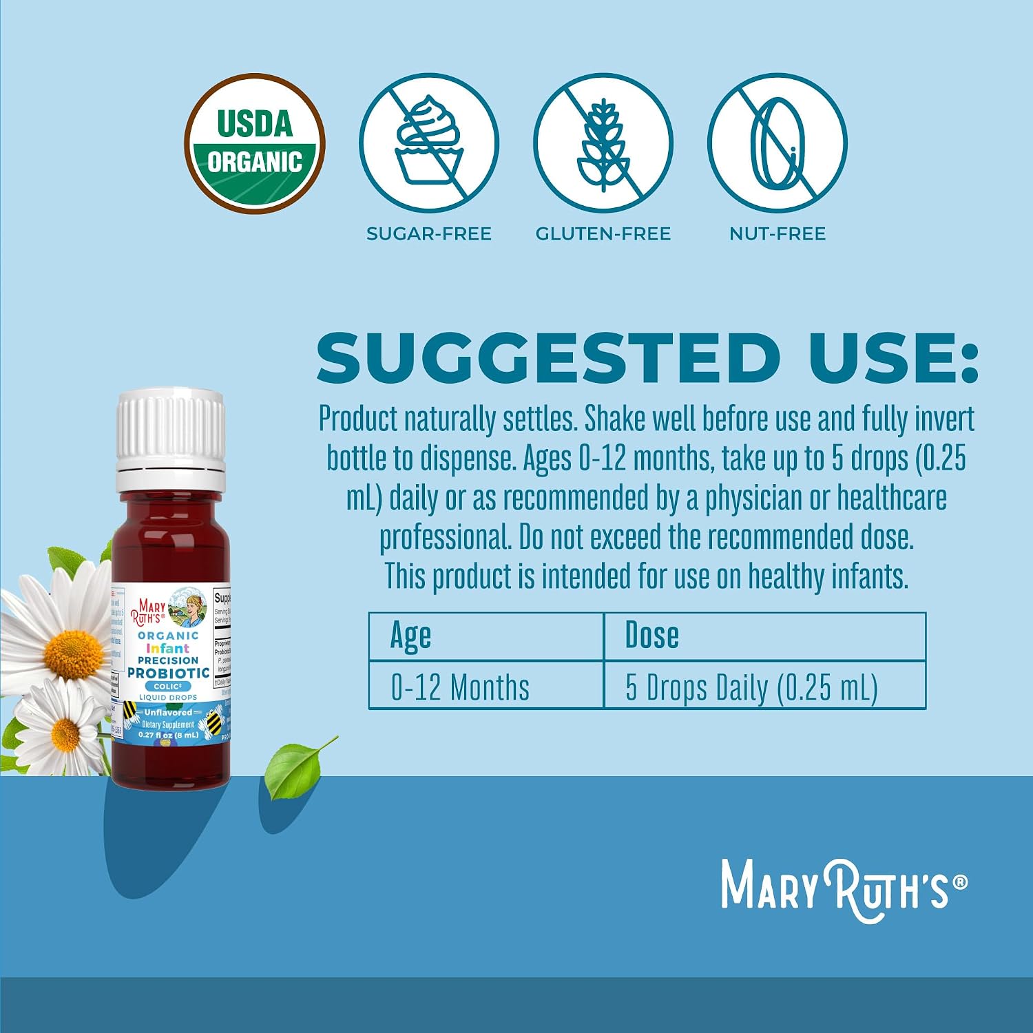 MARYRUTH'S Organic Infant Precision Probiotic Colic Liquid Drops, 0.27 oz