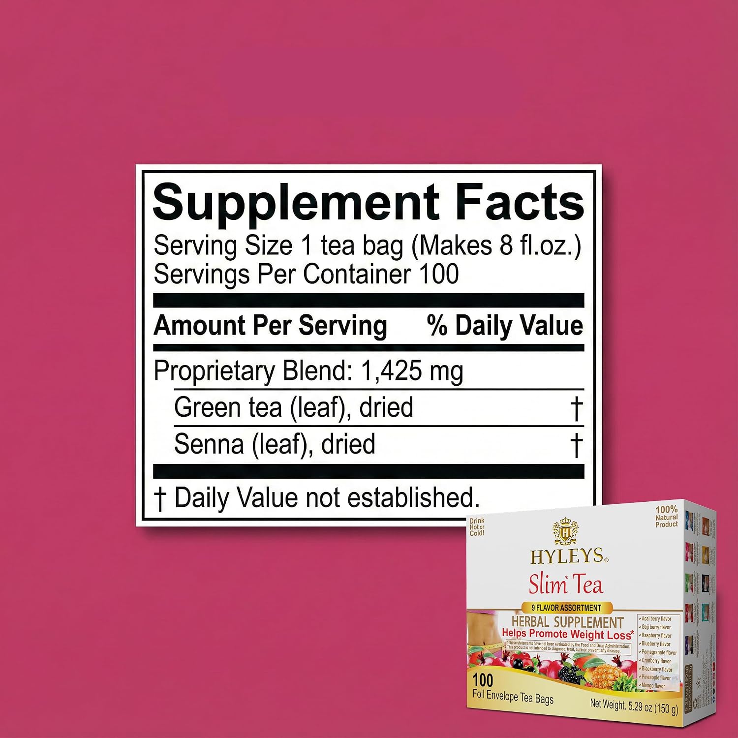 HYLEYS Slim Tea, 9 Flavor Weight Loss Variety Pack, 100 Bags (9 Pack Bulk)