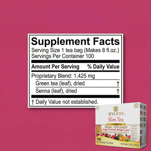HYLEYS Slim Tea, 9 Flavor Weight Loss Variety Pack, 100 Bags (9 Pack Bulk)
