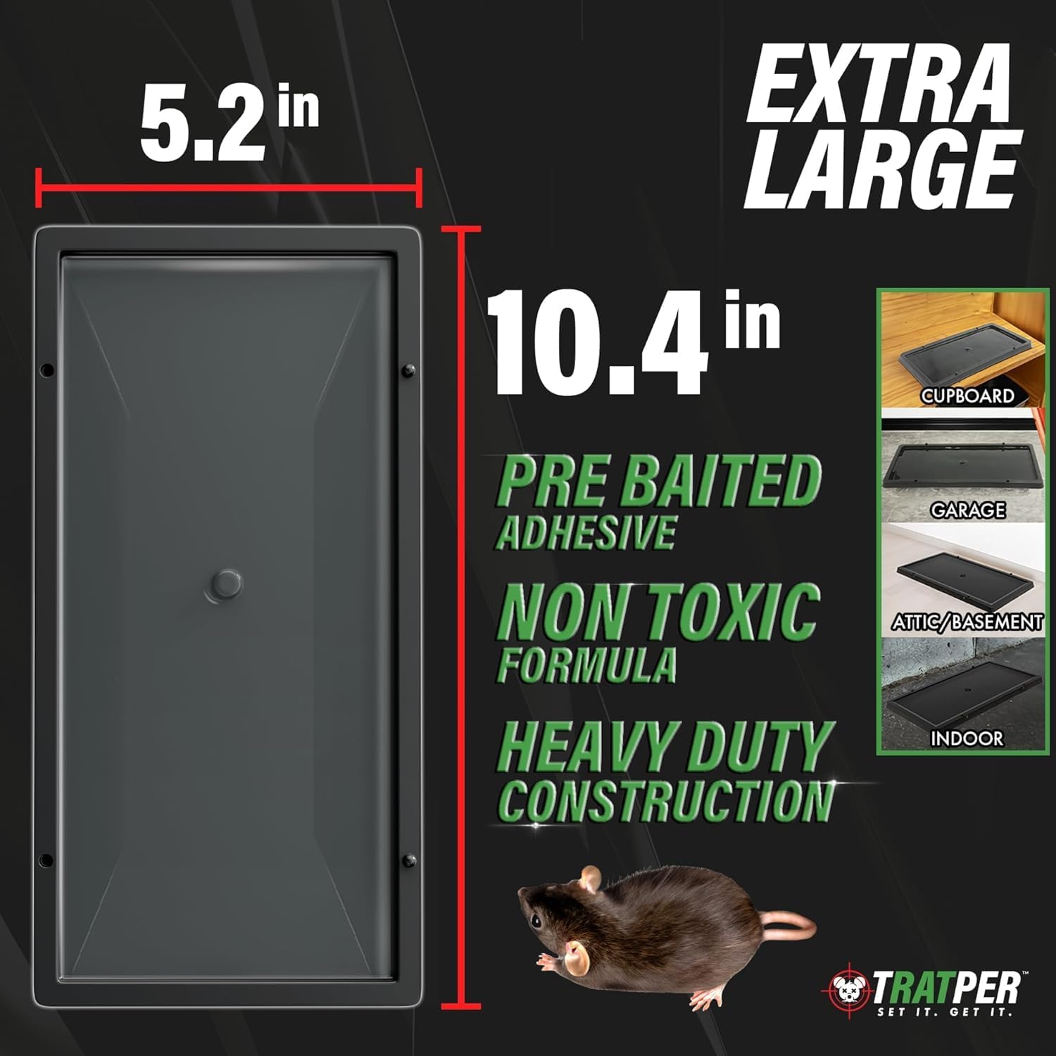 TRATPER Glue Traps for Mice,Rat,Mouse,Snake,Lizard,Insect. 20 Pack. Extra Strength,Pre-Baited Adhesive.Heavy Duty Plastic Tray.Non-Toxic,Chemical-Free Pest Control for Home. 20Pack