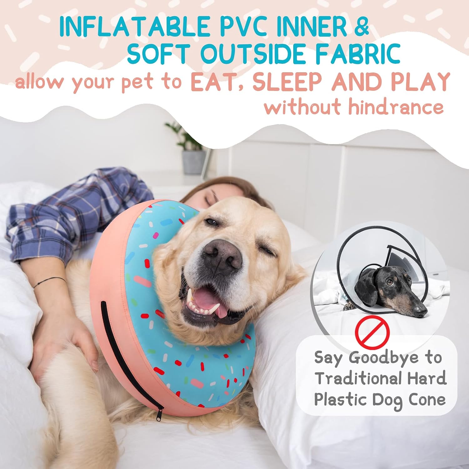 Supet Inflatable Dog Cone Collar for Small Dogs Puppies Cats, Soft Dog Cone Alternative After Surgery for Puppies Cats to Stop Licking