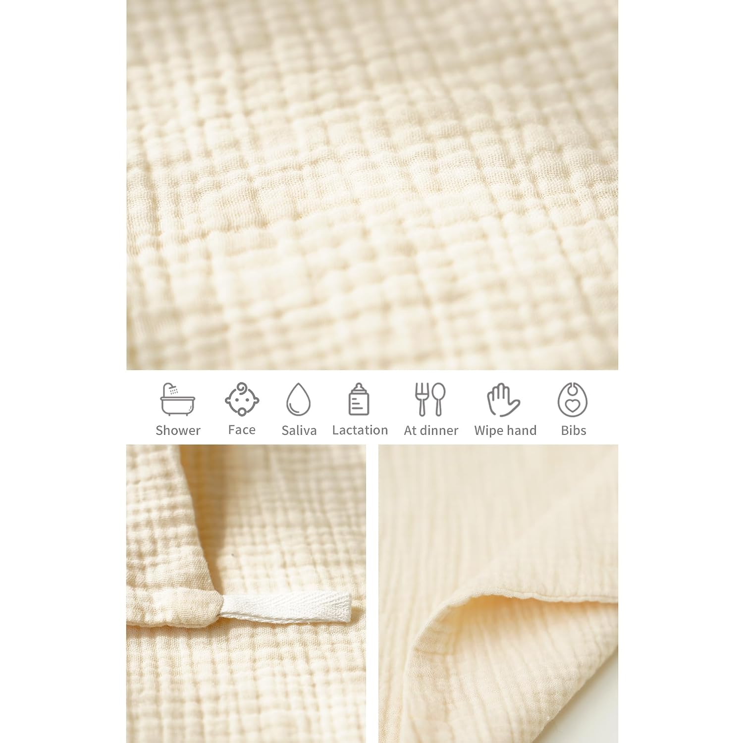 Konssy 6 Pack Muslin Baby Washcloths, 100% Cotton Wash Cloth Set