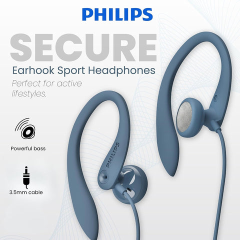Philips SHS3200BL Flexible Earhook Headphones, Blue