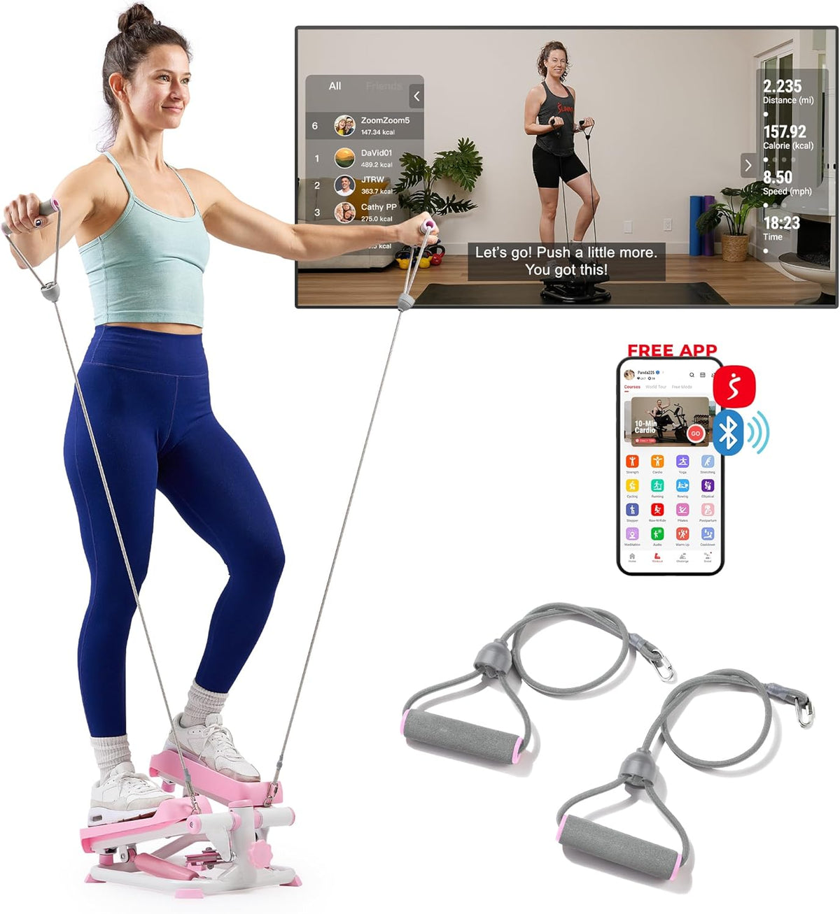 Sunny Health & Fitness Mini Stair Stepper w/Resistance Bands for Home Gym